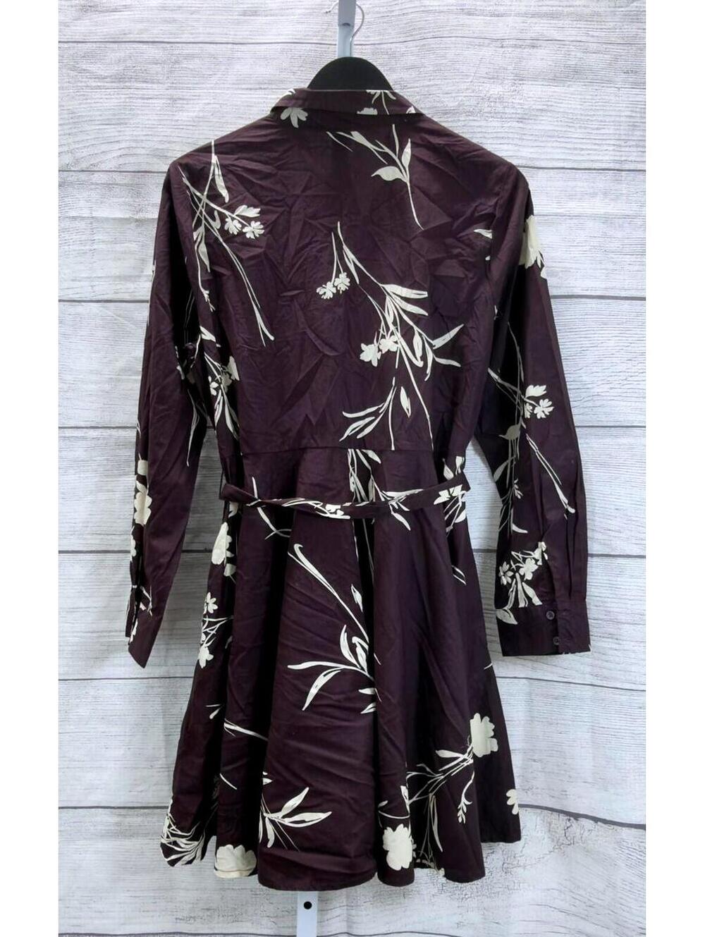A New Day Dark Purple White Floral Long Sleeve Knee Length Dress Size Medium - Picture 2 of 2